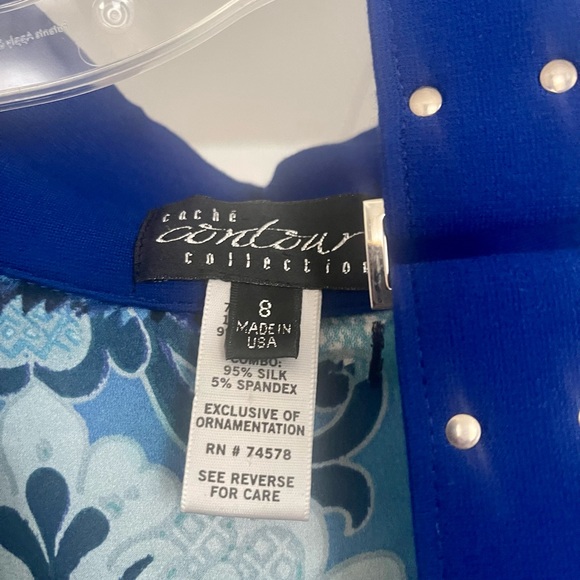 Cache Contour Collection Blue Sleeveless Below Knee V-Neck Pencil Dress Size 8 - Picture 7 of 11